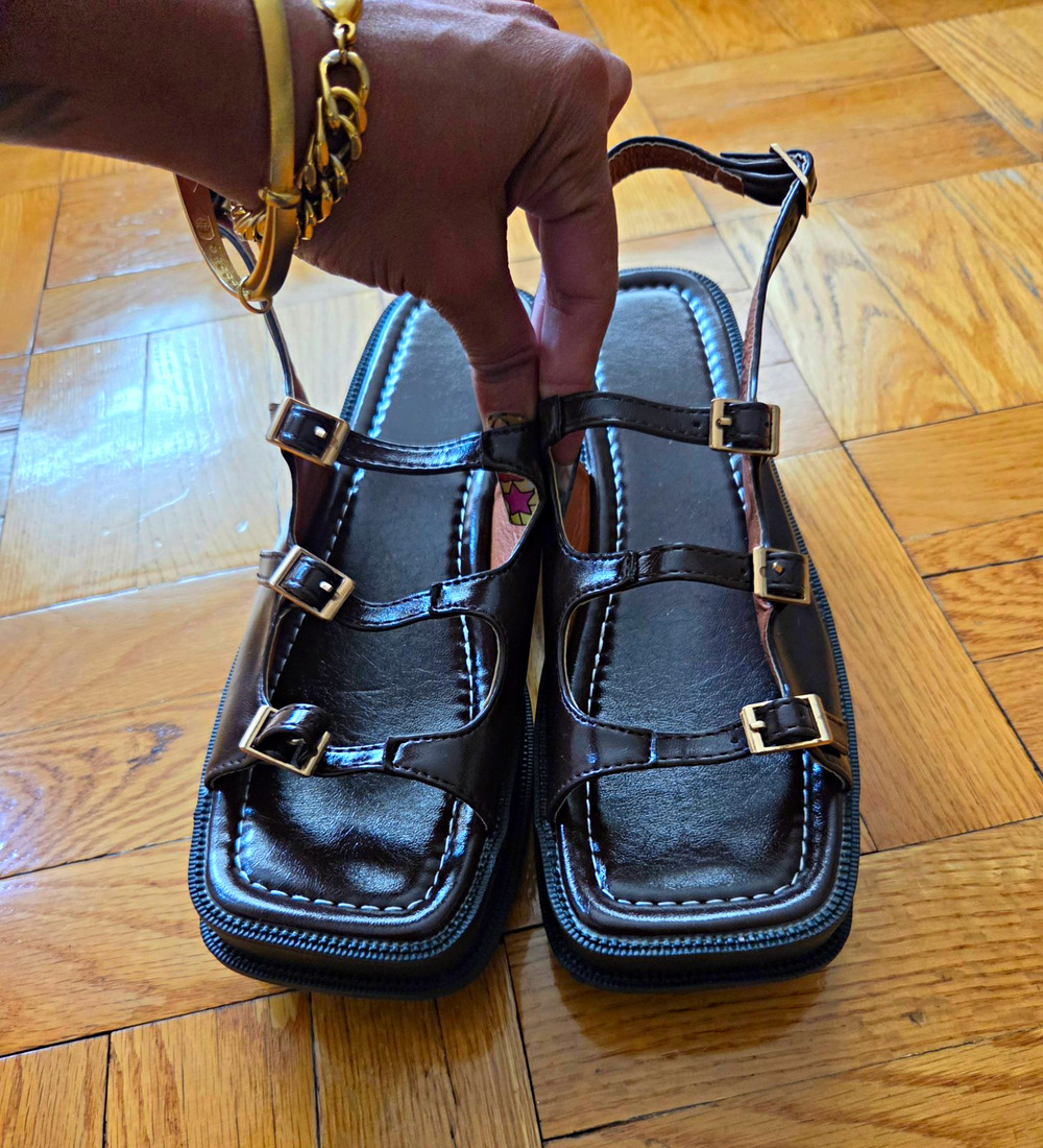 Women’s Brown Strappy Buckle Block Heel Sandals Adjustable Strap Casual EU 40